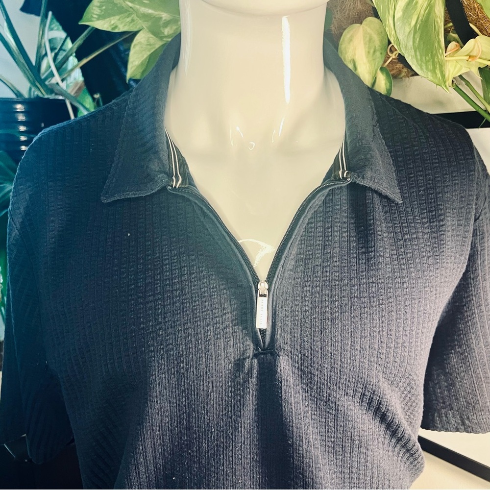 Perry Ellis Textured Blue Polo with Zipper